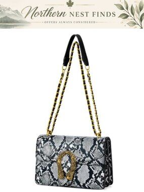 Snake Print Crossbody Purse Faux Snake PU Leather Chain Strap Shoulder Bag